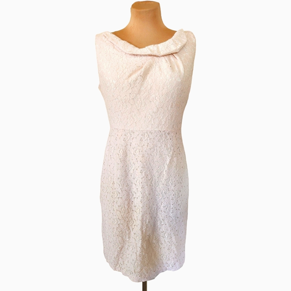 ELIE TAHARI Pale Pink Lace Eyelet Sheath Dress - Size 12 - Picture 2 of 12